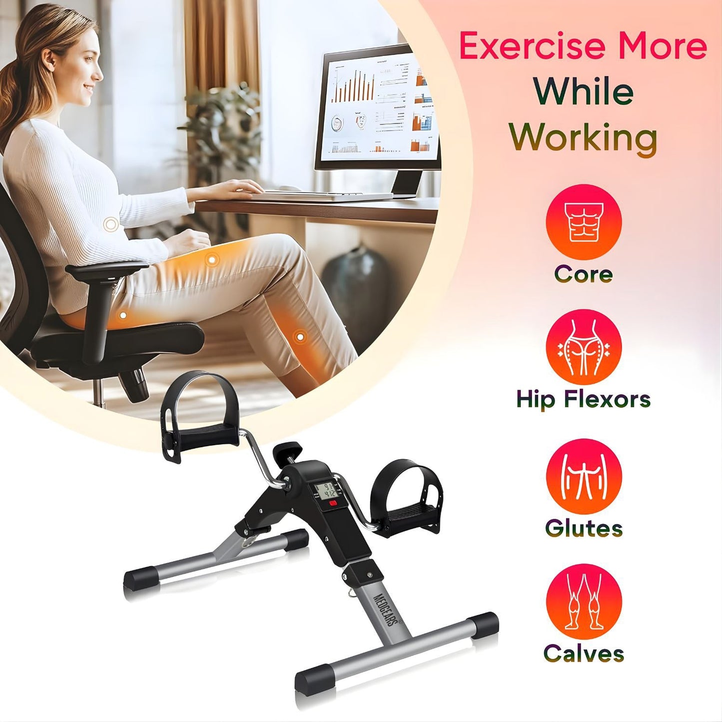 Pedal exerciser for low impact cardio workouts